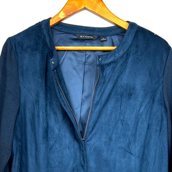 H by Halston Navy Blue Faux Suede Zip Up Jacket with Pockets - Picture 3 of 7
